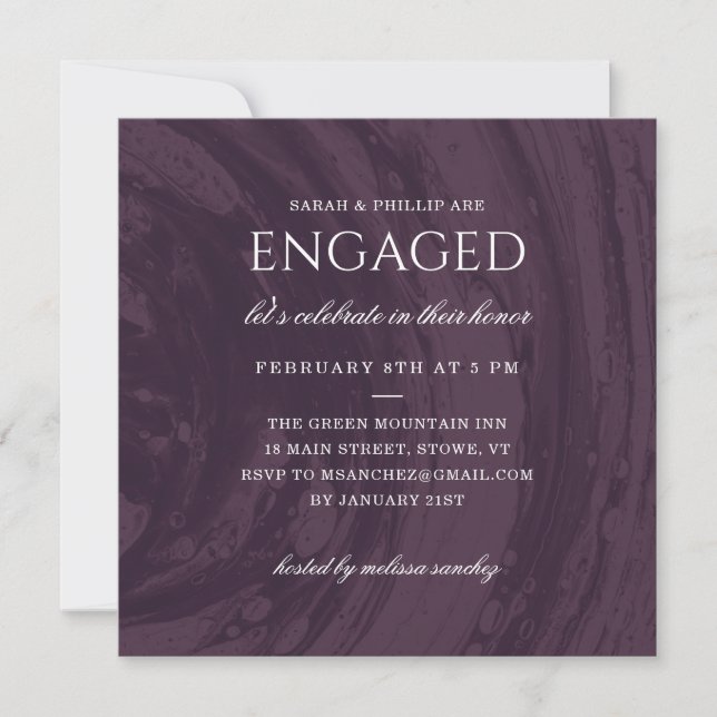 Marbled Engagement Party Invitation - Purple (Front)