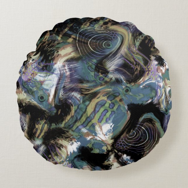 Marbled fish  , fish, marbled, leather, sea fish, round pillow (Front)