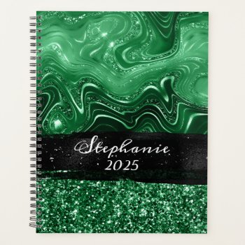 Marbled Forest Green Glitter Glam Colorblock Planner by annaleeblysse at Zazzle
