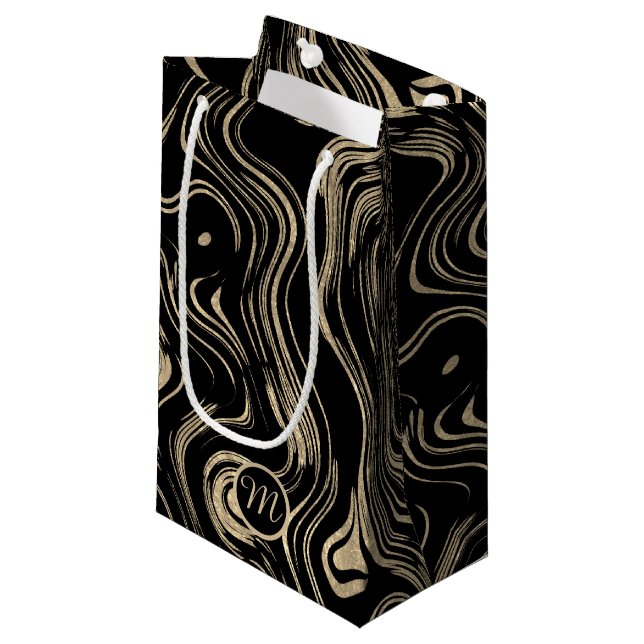 Marbled Gold Monogram Gift Bag (Front Angled)