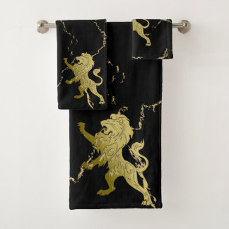 Marbled Golden Royal Lion Bath Towel Set