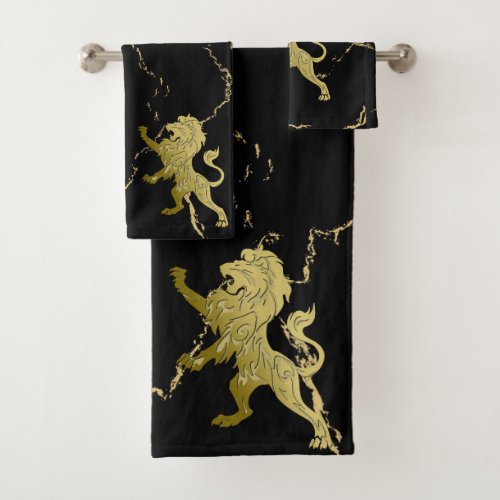 Marbled Golden Royal Lion Bath Towel Set