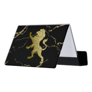 Marbled Golden Royal Lion Desk Business Card Holder