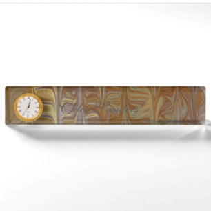 Marbled Golden Wet Cedar Art Pattern Ceramic Tile Desk Name Plate