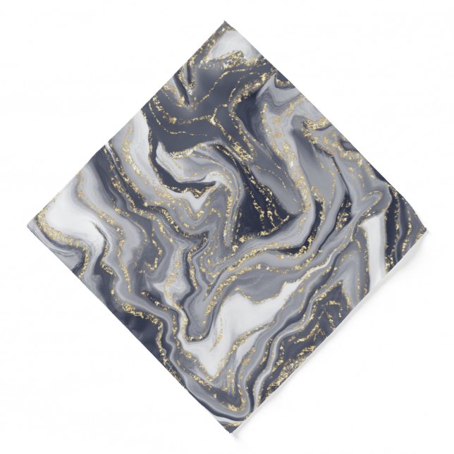 Marbled Gray, White and Gold Bandana (Front)