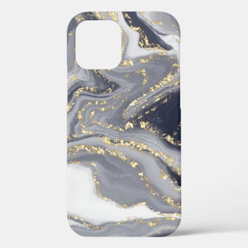 Marbled Gray White and Gold iPhone 12 Pro Case