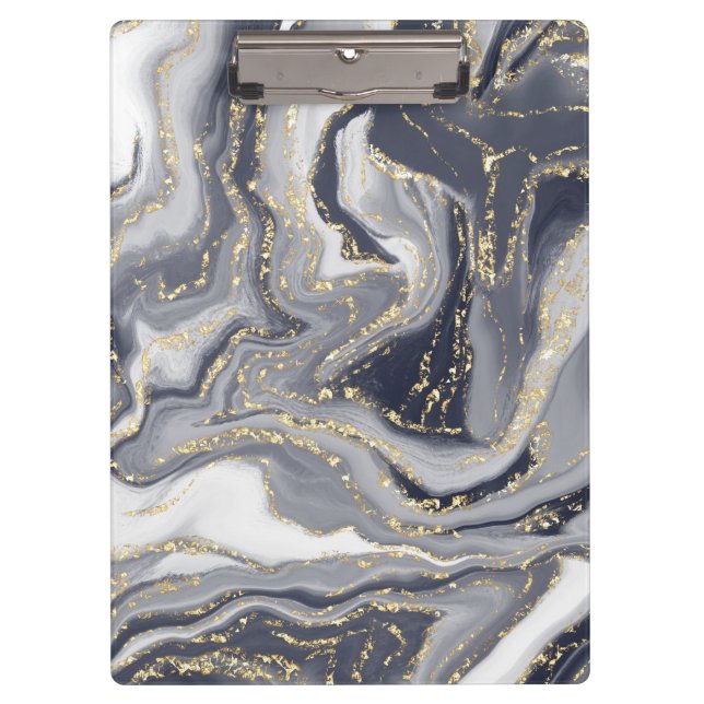 Marbled Gray, White and Gold Clipboard (Front)