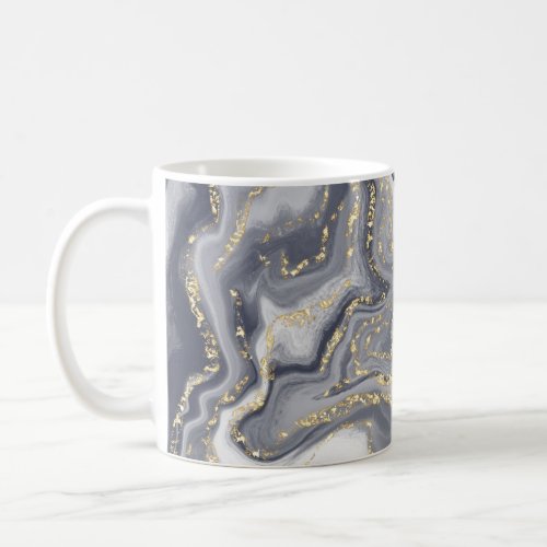 Marbled Gray White and Gold Coffee Mug