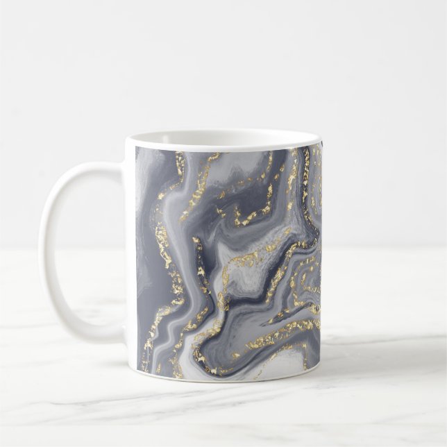 Marbled Gray, White and Gold Coffee Mug (Left)