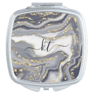Marbled Gray, White and Gold Compact Mirror
