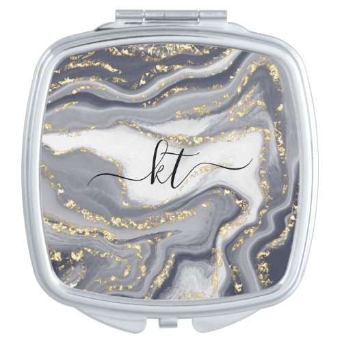 Marbled Gray White and Gold Compact Mirror