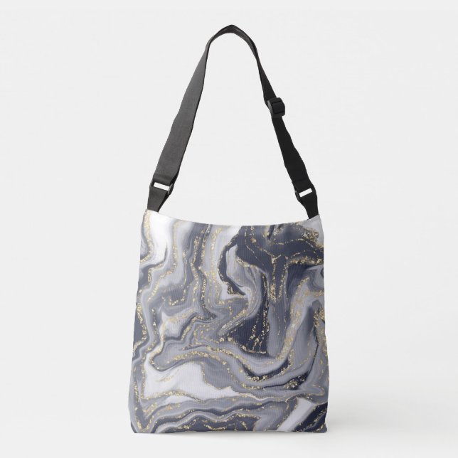 Marbled Gray, White and Gold Crossbody Bag (Front)
