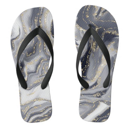 Marbled Gray White and Gold Flip Flops