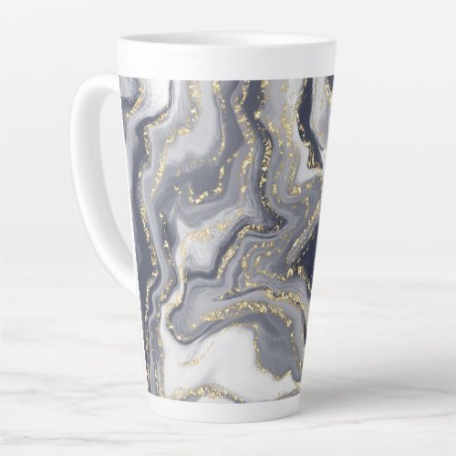 Marbled Gray White and Gold Latte Mug