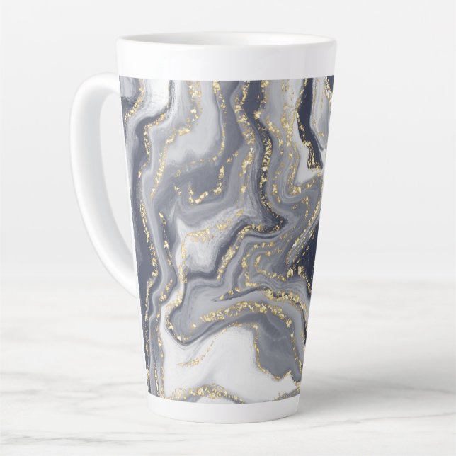 Marbled Gray, White and Gold Latte Mug (Left Angle)
