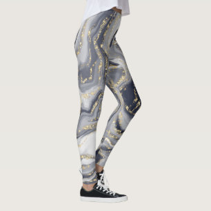 Marbled Gray, White and Gold Leggings