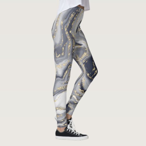 Marbled Gray White and Gold Leggings