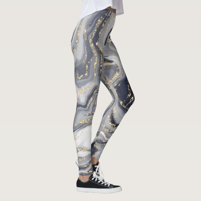 Marbled Gray, White and Gold Leggings (Right)