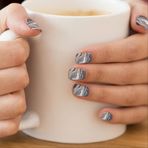 Marbled Gray White and Gold Minx Nail Art
