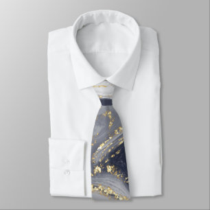 Marbled Gray, White and Gold Neck Tie