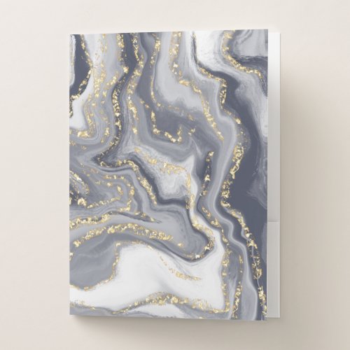 Marbled Gray White and Gold Pocket Folder