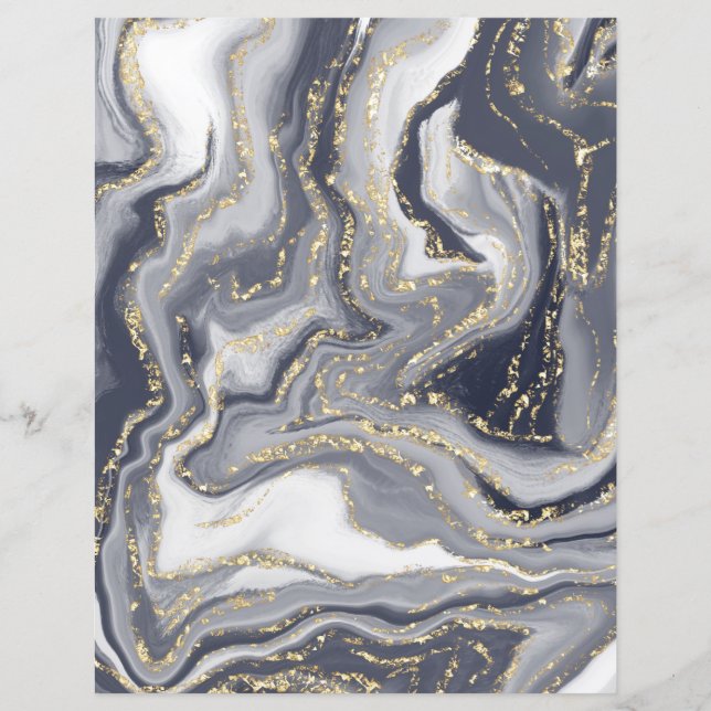 Marbled Gray, White and Gold Scrapbook Paper (Front)