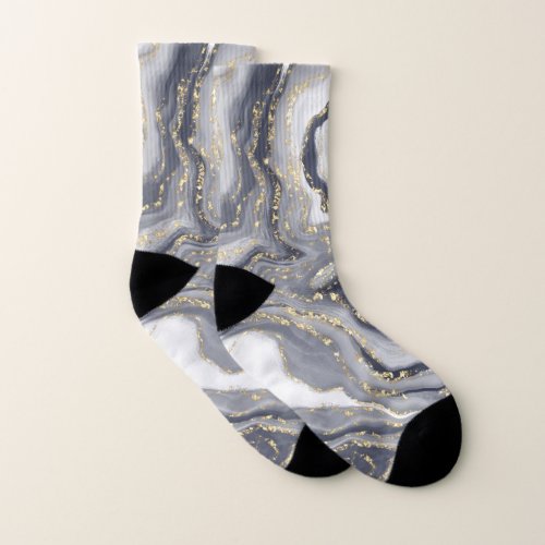 Marbled Gray White and Gold Socks