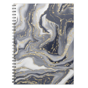 Marbled Gray, White and Gold Spiral Photo Notebook