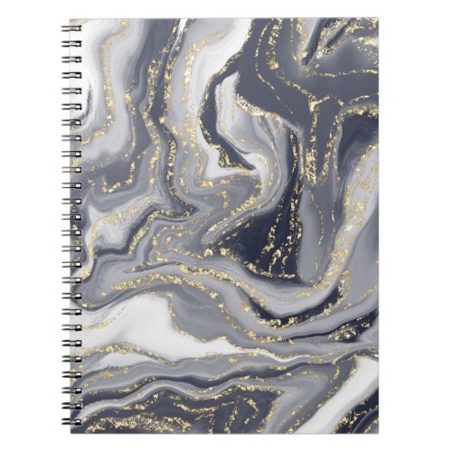 Marbled Gray White and Gold Spiral Photo Notebook