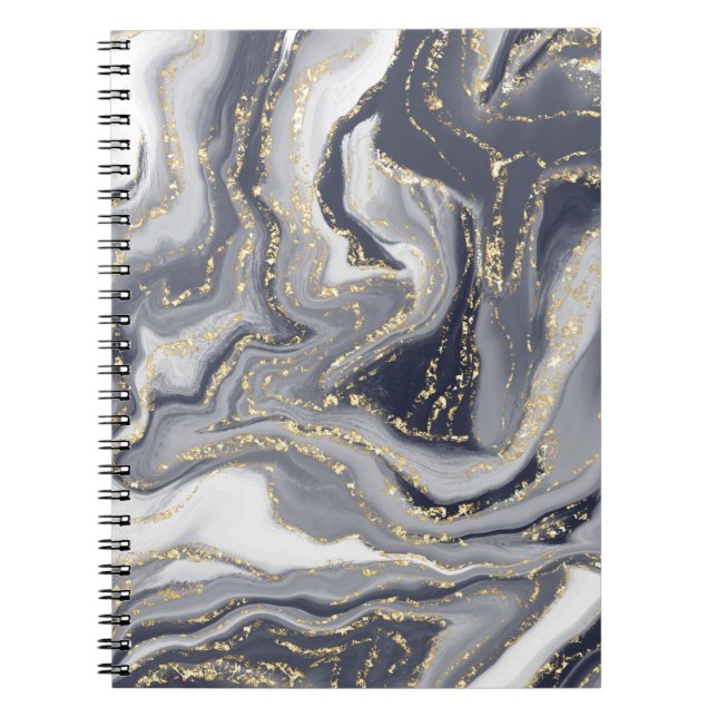 Marbled Gray, White and Gold Spiral Photo Notebook (Front)