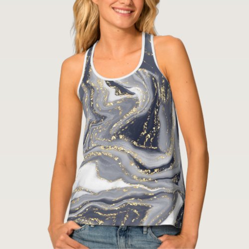 Marbled Gray White and Gold Tank Top