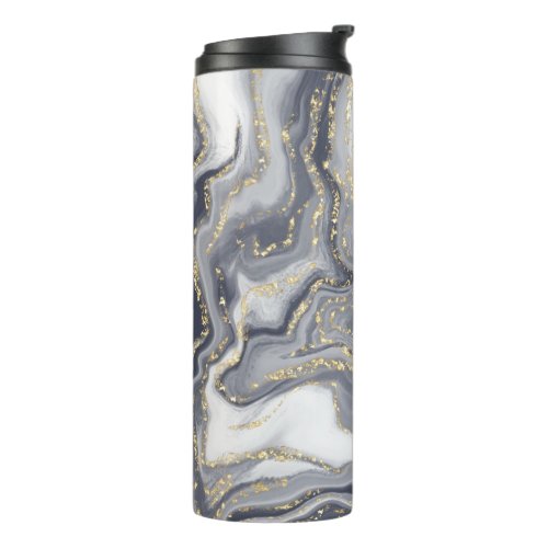 Marbled Gray White and Gold Thermal Tumbler
