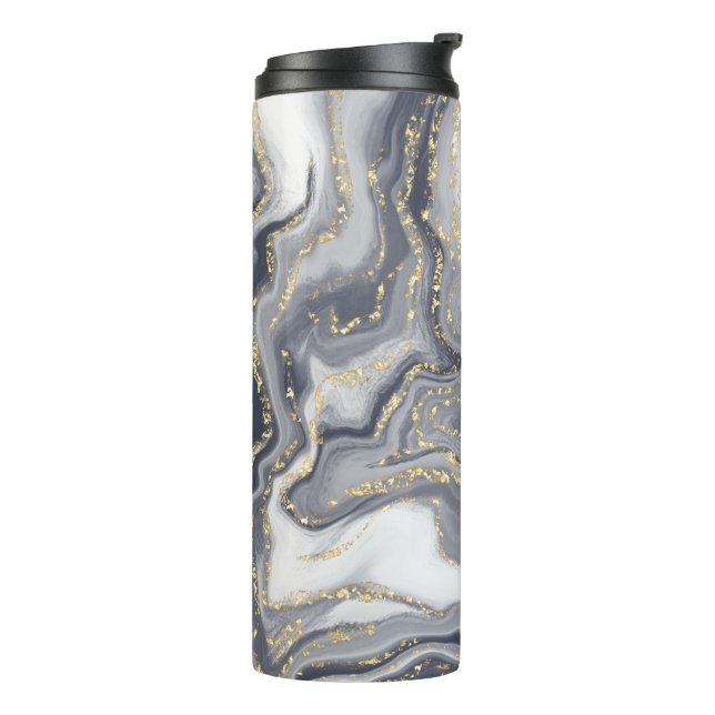 Marbled Gray, White and Gold Thermal Tumbler (Rotated Left)