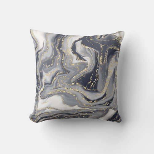 Marbled Gray White and Gold Throw Pillow