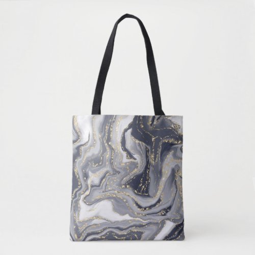 Marbled Gray White and Gold Tote Bag
