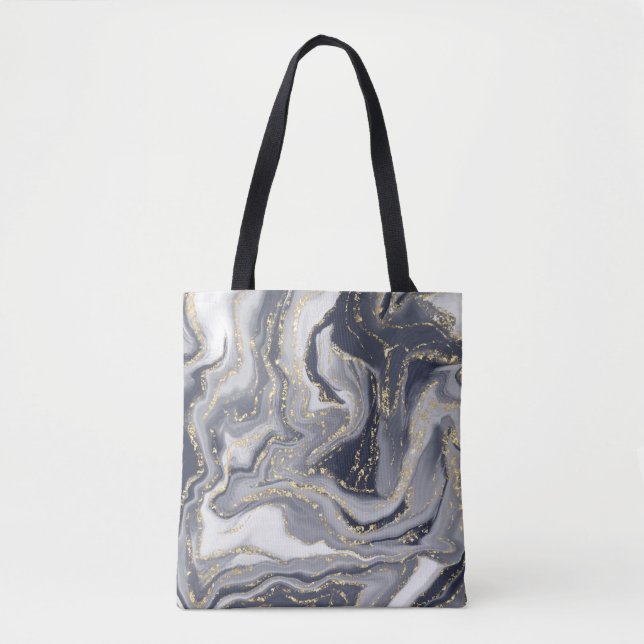 Marbled Gray, White and Gold Tote Bag (Front)