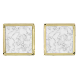 Marbled Gray White Marble Stone Pattern Background Gold Cufflinks