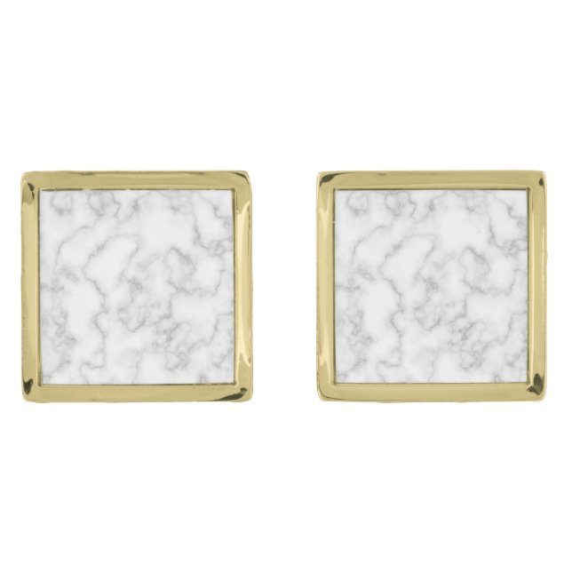 Marbled Gray White Marble Stone Pattern Background Gold Cufflinks (Front)