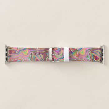 Marbled Green Pink Purple Boho Oil Rainbow Apple Watch Band by TabbyGun at Zazzle