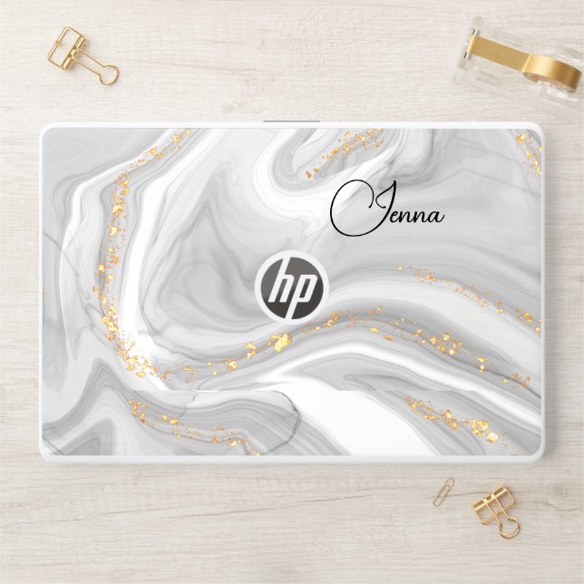Marbled Grey and Gold HP Laptop Skin (Desk)