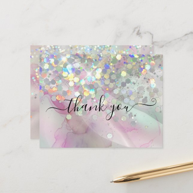 Marbled Holographic Glitter Alcohol Ink Thank You  Postcard (Front/Back In Situ)
