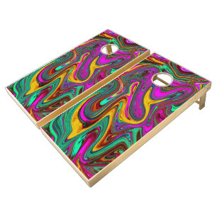 Marbled Hot Pink and Sea Foam Green Abstract Art C Cornhole Set