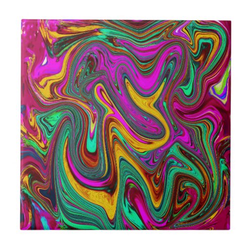 Marbled Hot Pink and Sea Foam Green Abstract Art Ceramic Tile