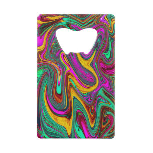 Marbled Hot Pink and Sea Foam Green Abstract Art Credit Card Bottle Opener