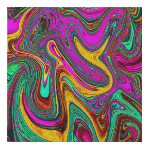 Marbled Hot Pink and Sea Foam Green Abstract Art Faux Canvas Print