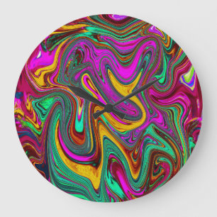 Marbled Hot Pink and Sea Foam Green Abstract Art Large Clock