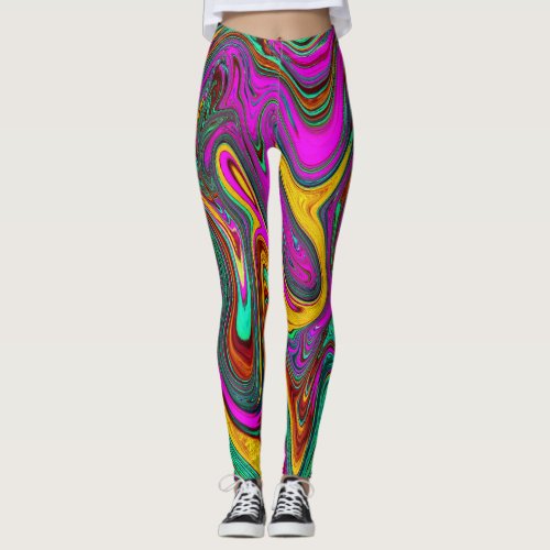 Marbled Hot Pink and Sea Foam Green Abstract Art Leggings