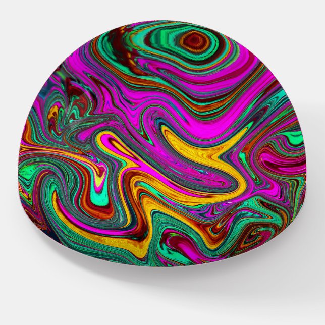 Marbled Hot Pink and Sea Foam Green Abstract Art Paperweight (Angled)
