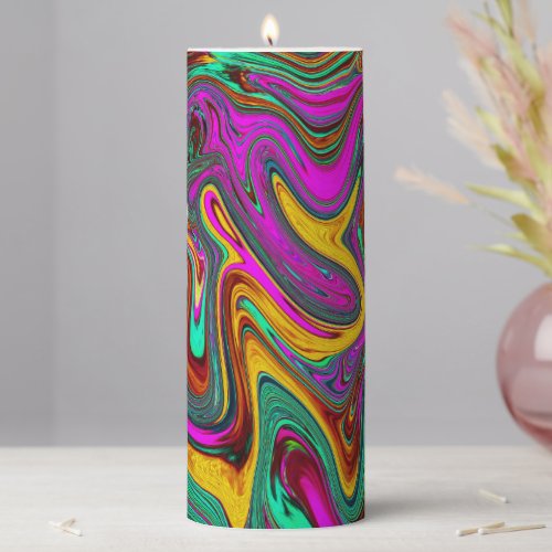 Marbled Hot Pink and Sea Foam Green Abstract Art Pillar Candle