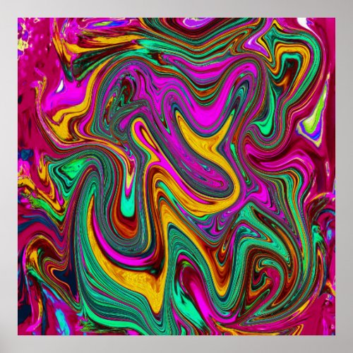 Marbled Hot Pink and Sea Foam Green Abstract Art Poster